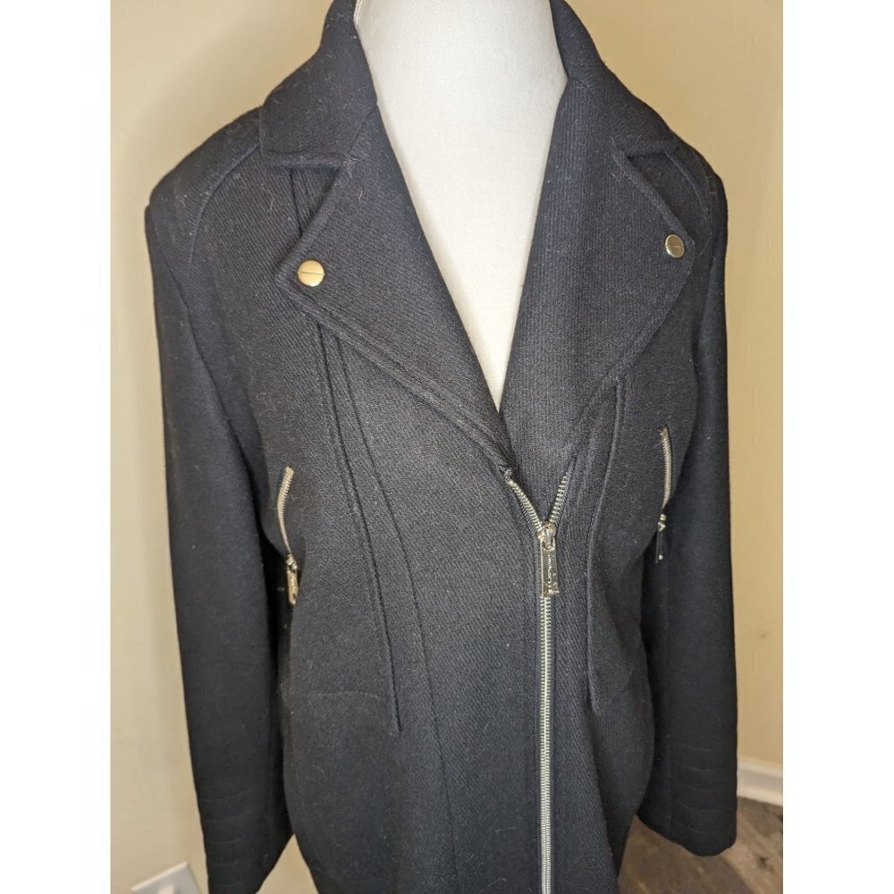 Kenneth Cole black wool blend pea coat size 14